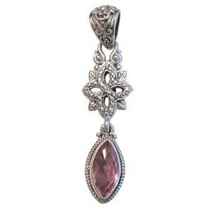 Sarda Sterling Silver Rose Pink Quartz Triplet Pendant Indonesia 925 8g